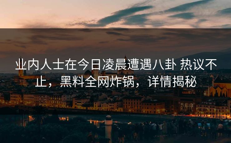 业内人士在今日凌晨遭遇八卦 热议不止，黑料全网炸锅，详情揭秘